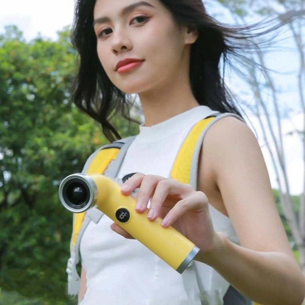 Violent Elbow Curved Design Bladeless Handheld Hair Dryer Digital Screen 3000mAH Battery Bladeless Handheld Fan Push Button Compact Size Rechargeable Handheld Fan Cooling Fan