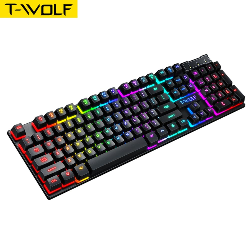 T-WOLF T20 RGB LED Backlight USB Mechanical Gaming Keyboard With Multimedia Keys Support