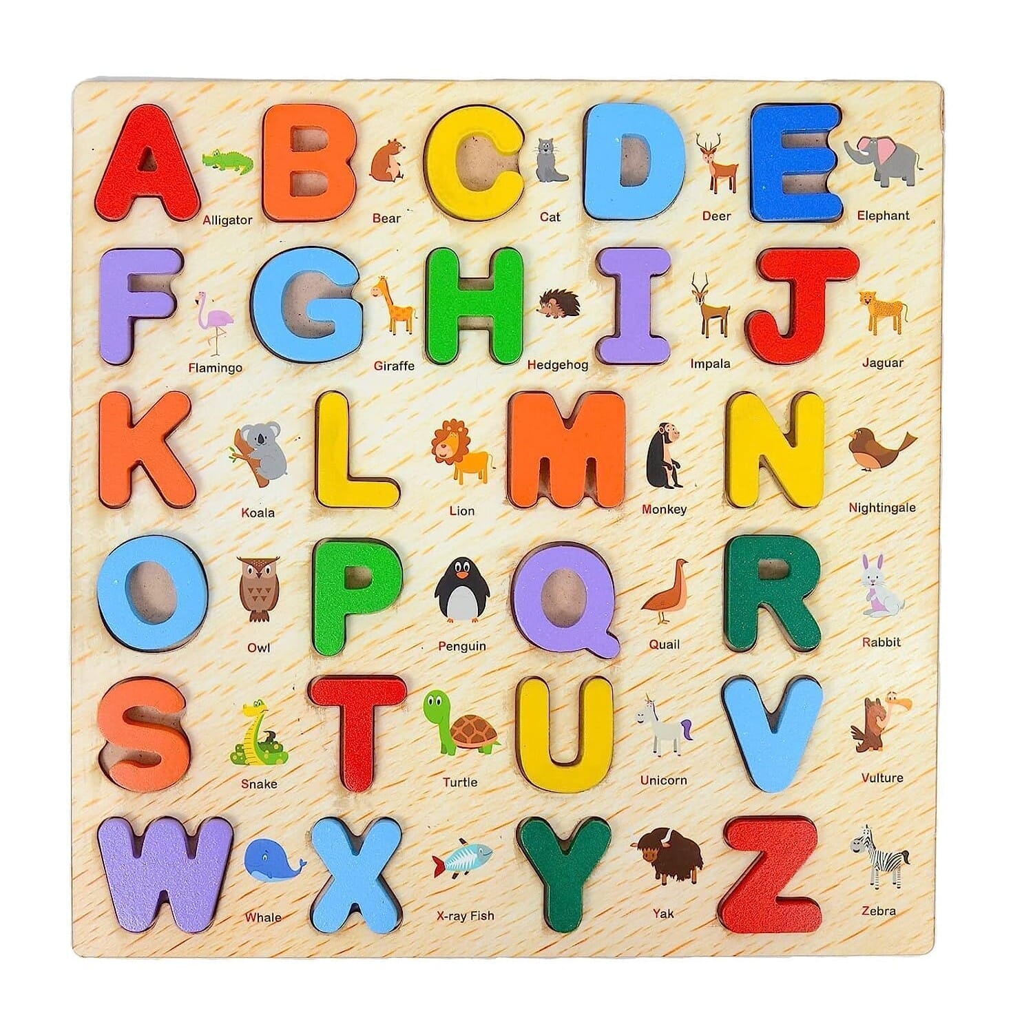3D Wooden Capital Alphabet Puzzles with Animals for Children - Montessori Educational Learning ABC Letters Puzzle Board Toy (Multicolor)