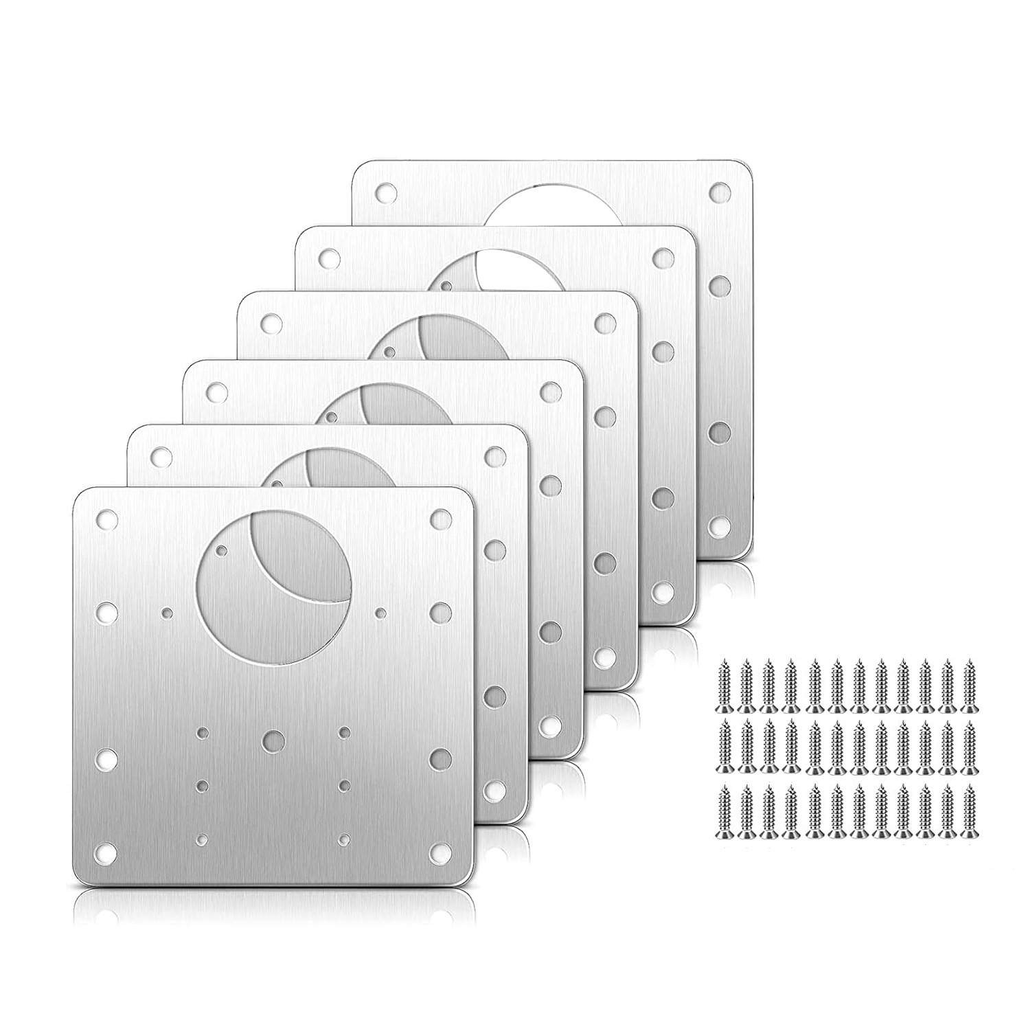 FORIDE 6 Pcs Cabinet Hinge Repair Plate Kit with Screws, Stainless Steel Concealed Cupboard Door Hinge Repair Brackets