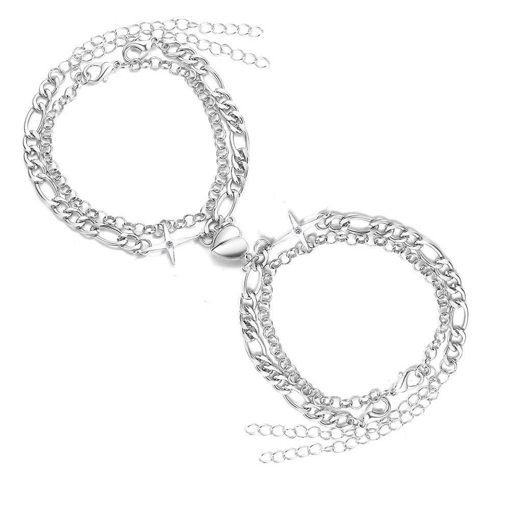 Magnetic couple bracelets Romantic Circumference -20cm Alloy Heart attraction bracelet 2Pcs/set Stainless steel charm