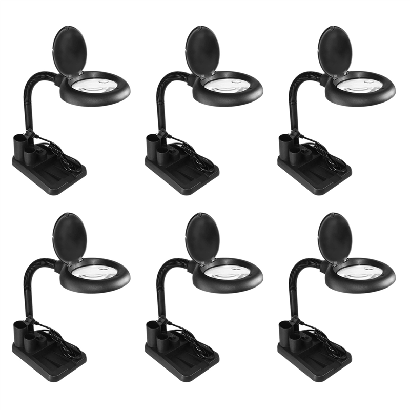 Nullmul 6pcs LED Magnifying Lamp 5X 10X Magnifier with Light Table and Desk Lamp Floor Stand Adjustable (Black) US PLUG