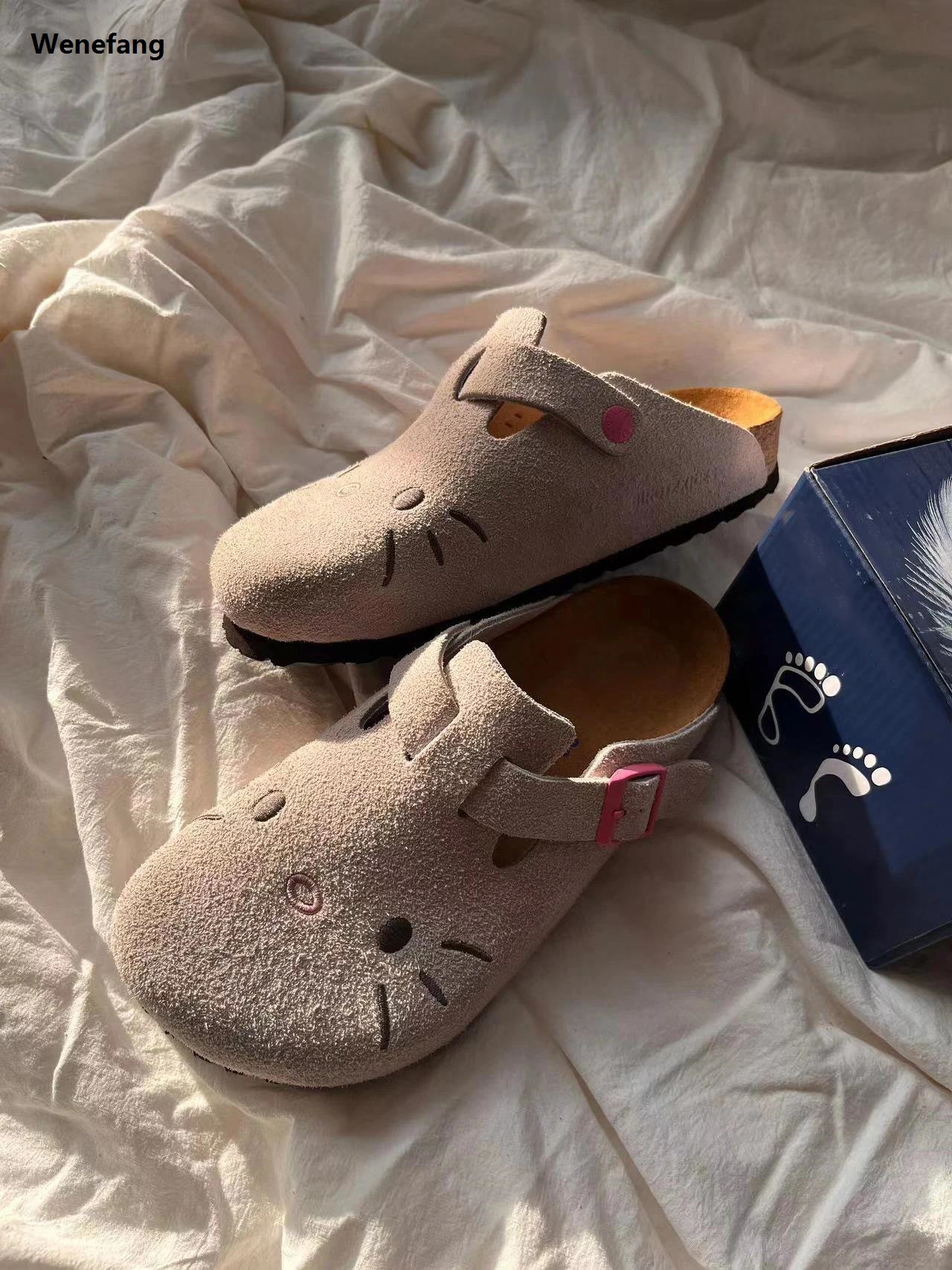Wenefang Sanrio Hello Kitty Cute Anime Slippers Summer Female Thick Sole 2025 Flat Shoes Sweet Cartoon Outdoor Anti Slip Slippers Girl Gift