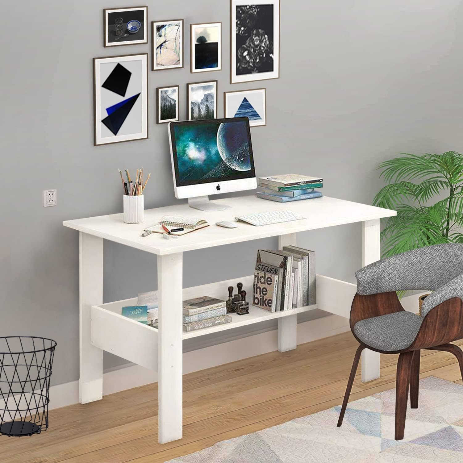 kamakhya decor Computer Desk with One Tier Shelves Laptop Study Table white