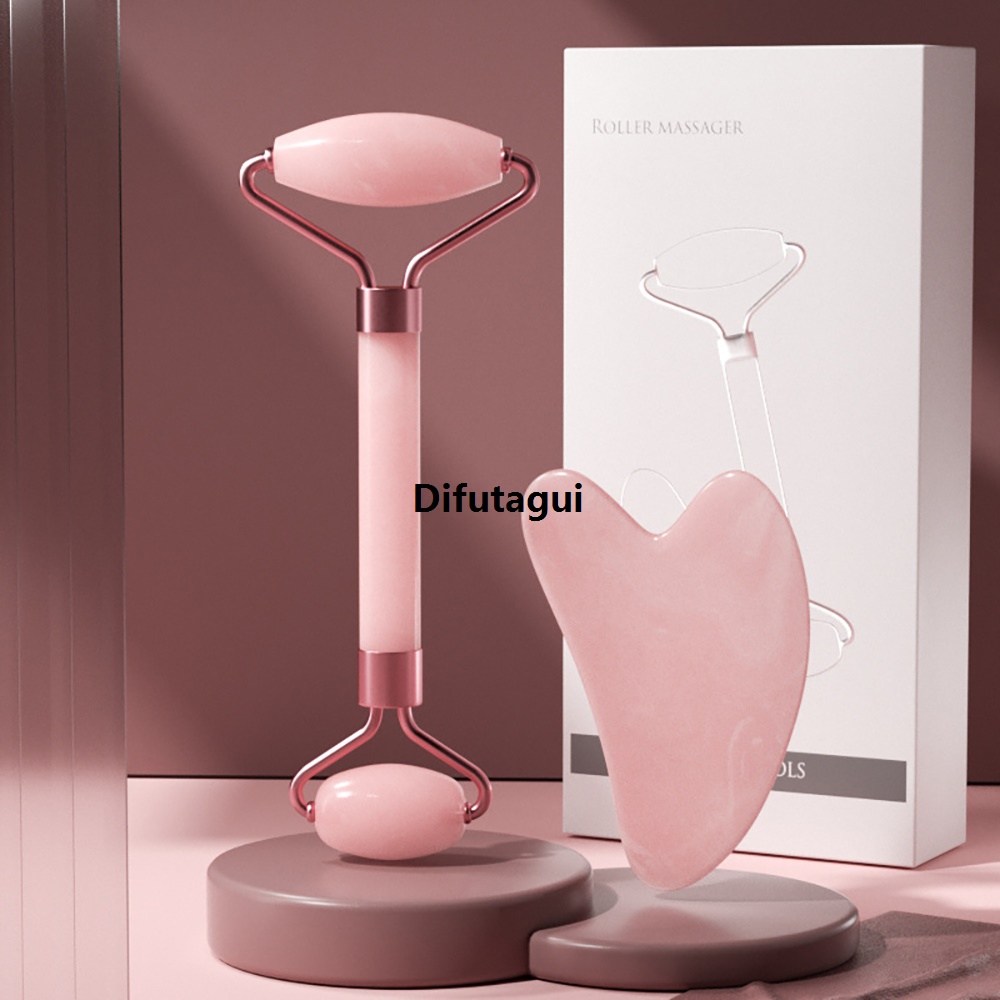 Difutagui High Quality 2 pcs Scraping Board Set Jade Roller Skincare Kit Face Oil Luxury Face Anti-Aging Wheel Set Face Roller Body Scraper Neck Facial Tool