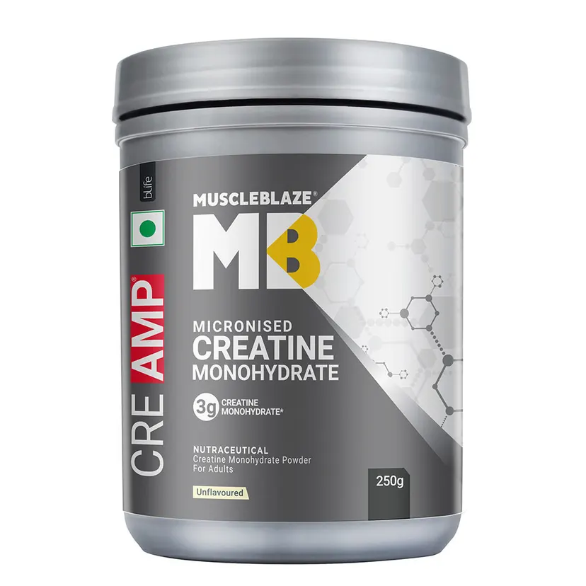 MuscleBlaze Creatine Monohydrate 250g 83 Servings with CREAMP Micronized Powder for Muscle Building