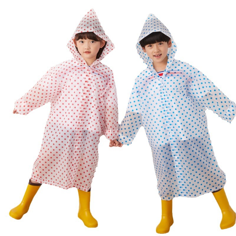 Kids EVA Raincoat - Reusable Waterproof Rain Poncho for Children | Transparent Polka Dot Hooded Raincoat | Lightweight, Non-Disposable Fashion Rain Jacket for Boys & Girls