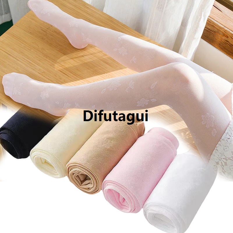 Difutagui 2024 New Summer Kids Girls Tights 3-15Y Transparent Flowers Floral Luxury Jacquard Pattern Pantyhose Children Stockings for Baby Girls