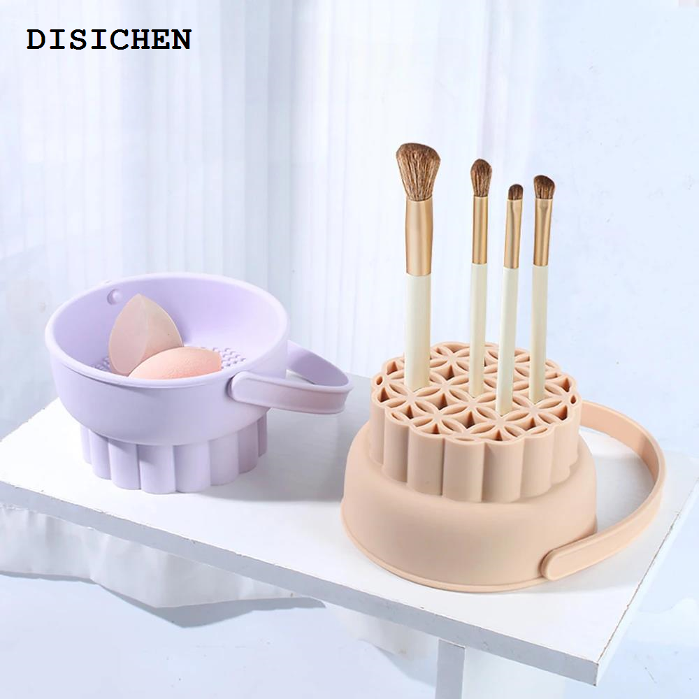 DISICHEN New 1PCS Silicone Washing Bowl Makeup Brush Cleaning Box Make-up Egg Drying Tool Set Powder Puff Washer Sponge Storage Artifact