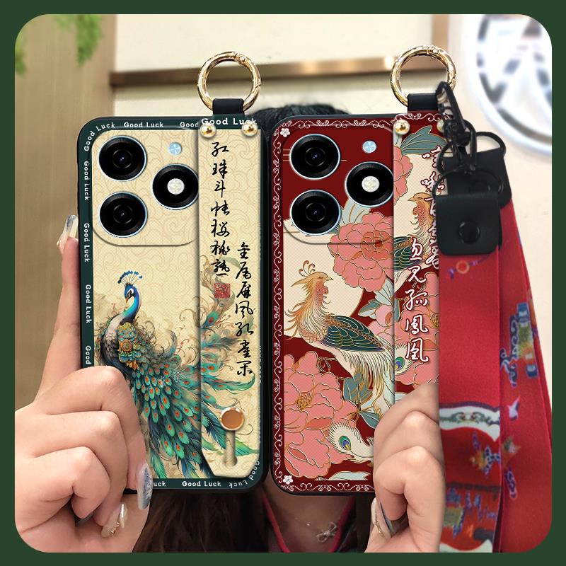 Durable Wristband Phone Case For infinix Smart8 Pro/Smart8 Plus/X6526/X6525B old lady Lanyard Shockproof for mom ring