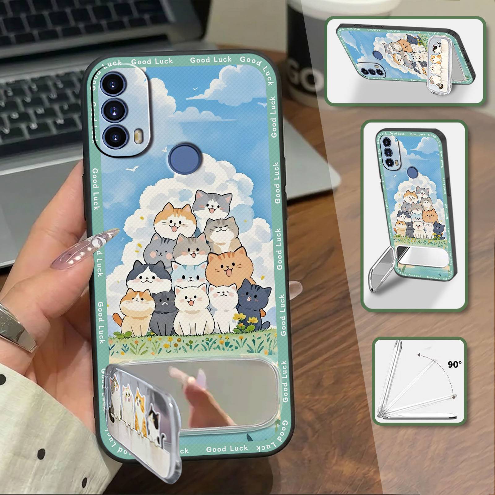 TPU Anti-dust Phone Case For MOTO E30 Fashion Design Phone Pouch Soft case Waterproof Mirror Kickstand Embroidery Cute