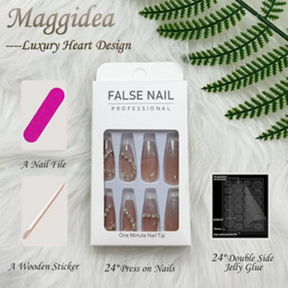 24 Pieces 3D Press On Nails With Tape Glue