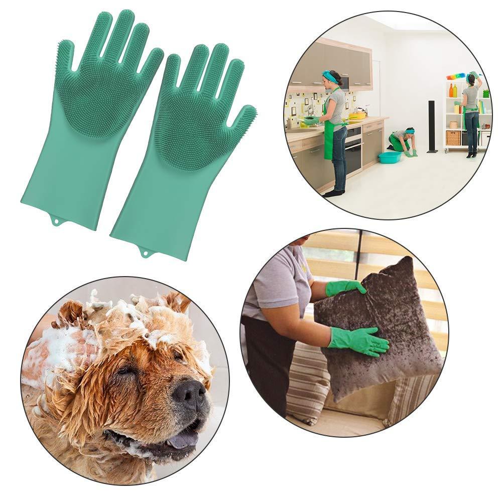 Magic Silicone Dishwashing Gloves Kitchen Tool for Cleaning, Dish Washing, Washing The Car, Pet Hair Care - 1 Pair (Color Assorted)