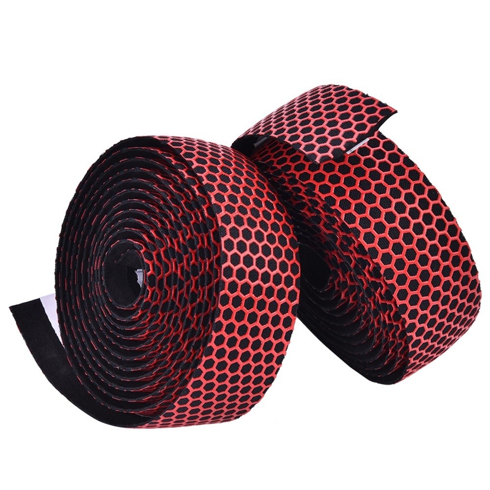 1 Pair Durable PU+EVA Bike Handlebar Tapes Honeycomb Anti Skid Handlebar Grip Tapes with Bar End Plugs Shock Absorption Bicycle Bar Tape Bike Upgrade