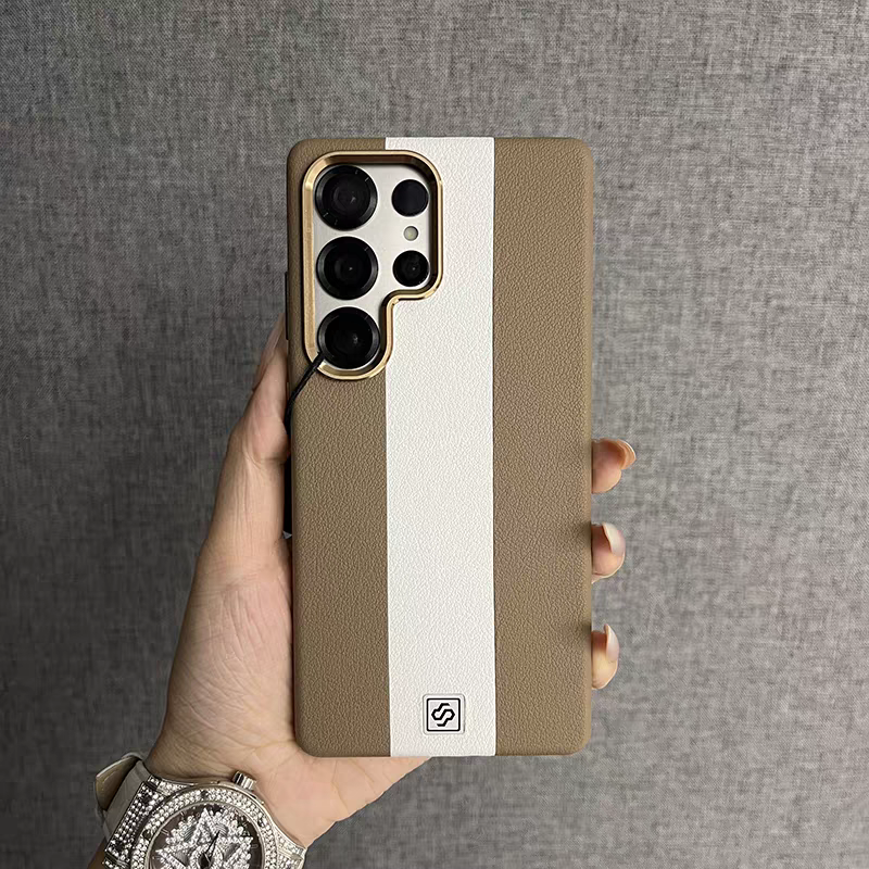 HODON Luxury Double-Colored PU Leather Magnetic Phone Case for Samsung Galaxy S24 S25 S26 Ultra Business Alloy Lens Back Shockproof Cover