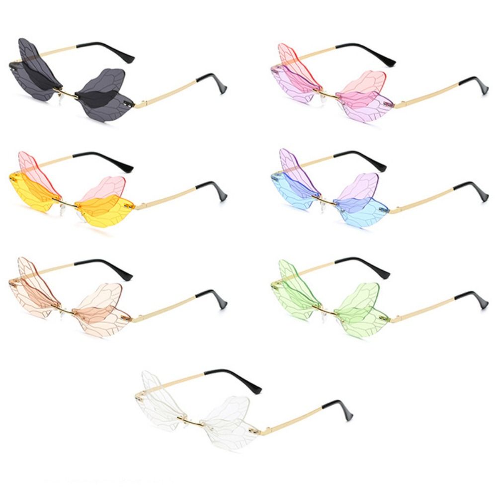 Stylish UV400 Protection Dragonfly Wing Sunglasses Gradient Color Irregular Rimless Sunglasses Women Sun Glasses Party Accessories