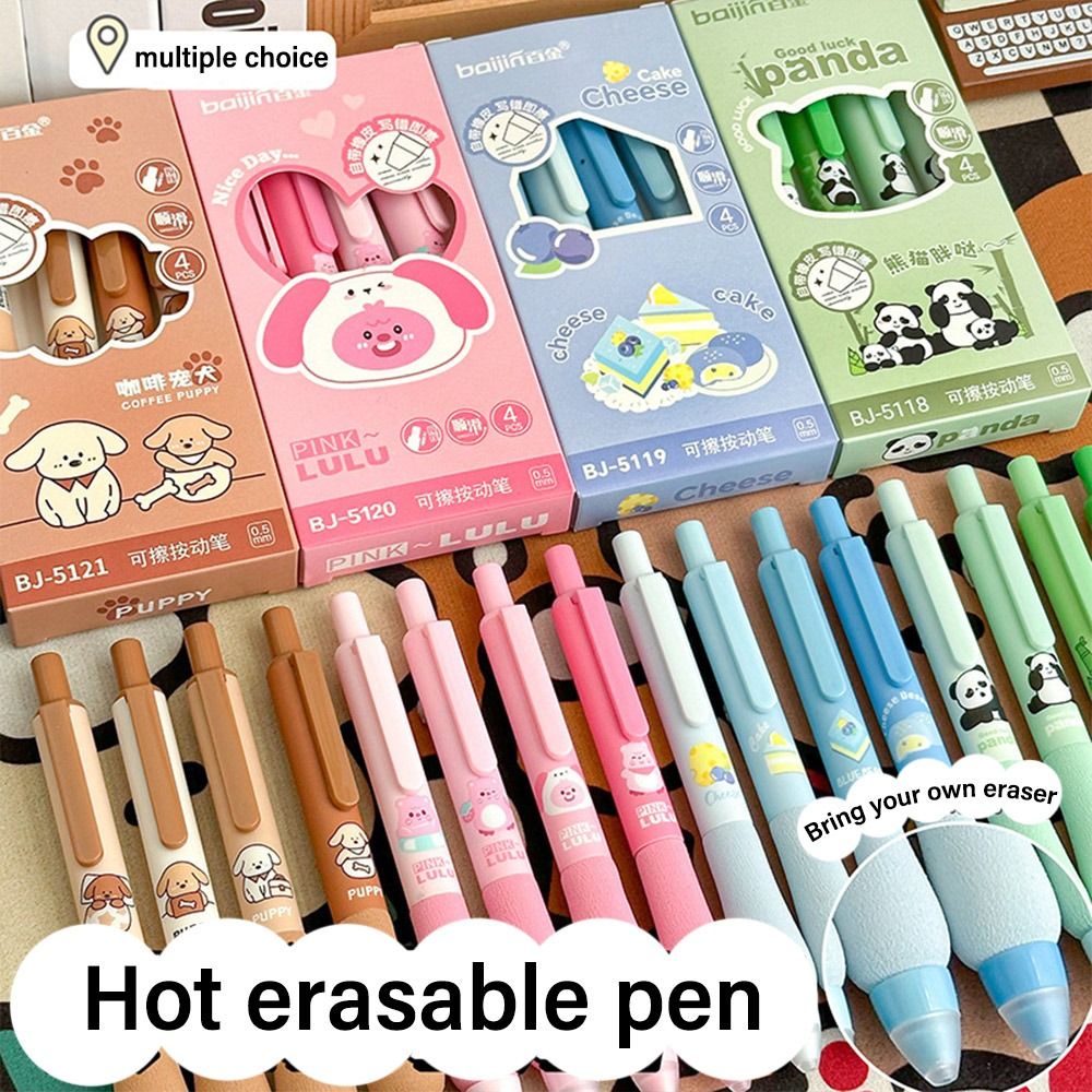 4PCS/Box High Quality Press Type Erasable Pen Quick Drying 0.5mm Black/Blue Ink Neutral Pen Soft Cloud Grip Gel Pen Gift