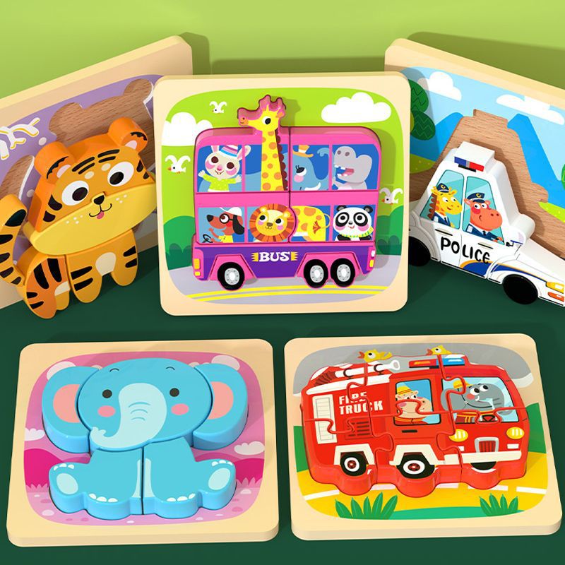 2025 New Children's Animal Wooden 3D Puzzle Board for Baby Early Montessori Education Toy Cartoon Board Stem Toys Table Game Newborn Gift