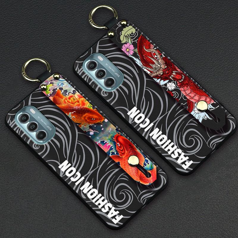 Shockproof Wristband Phone Case For MOTO G Stylus 5G 2022 Wrist Strap Anti-dust cartoon protective Anti-knock Silicone