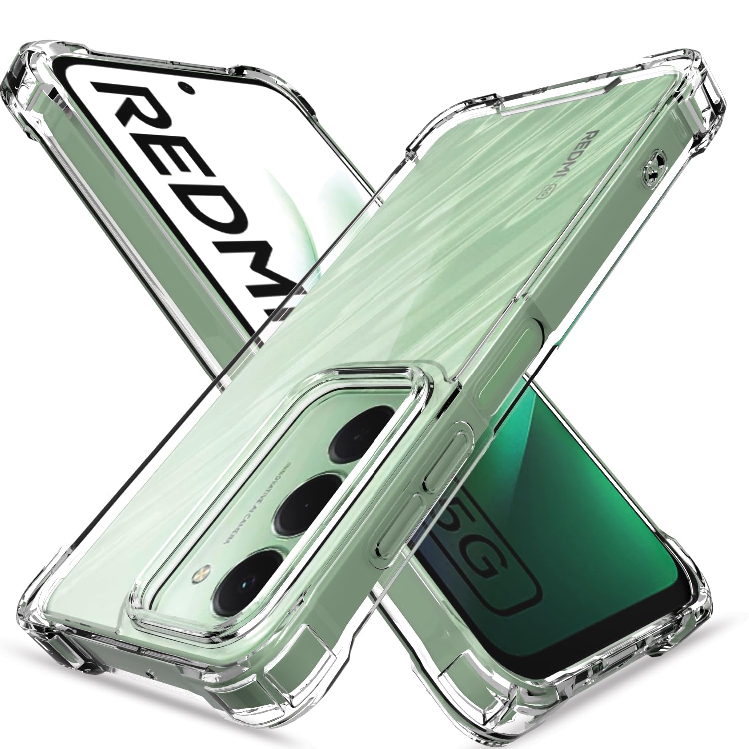 Back Cover for Redmi 15 5G PC + TPU Clear Transparent Raised Edges Shockproof Protective Phone Bumper Case(Transparent)