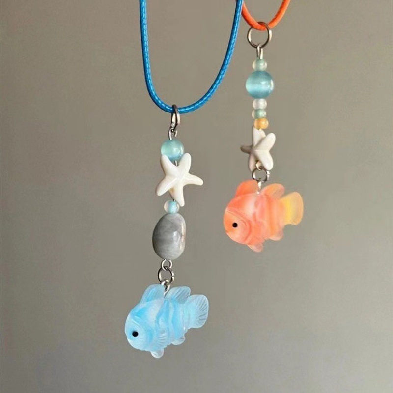 【New arrivals】Weird cute! Orange Clown Fish Blue Small Fish Necklace Female All-match Clavicle Chain