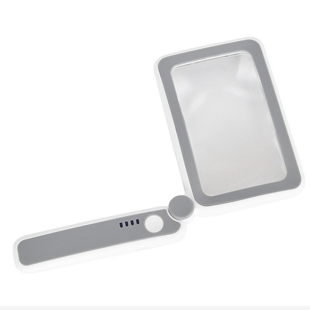 Small Rechargeable Magnifying Glass with Light Handheld 4X Magnification Large Page Magnifier Square Foldable Vision Aid Gift Seniors