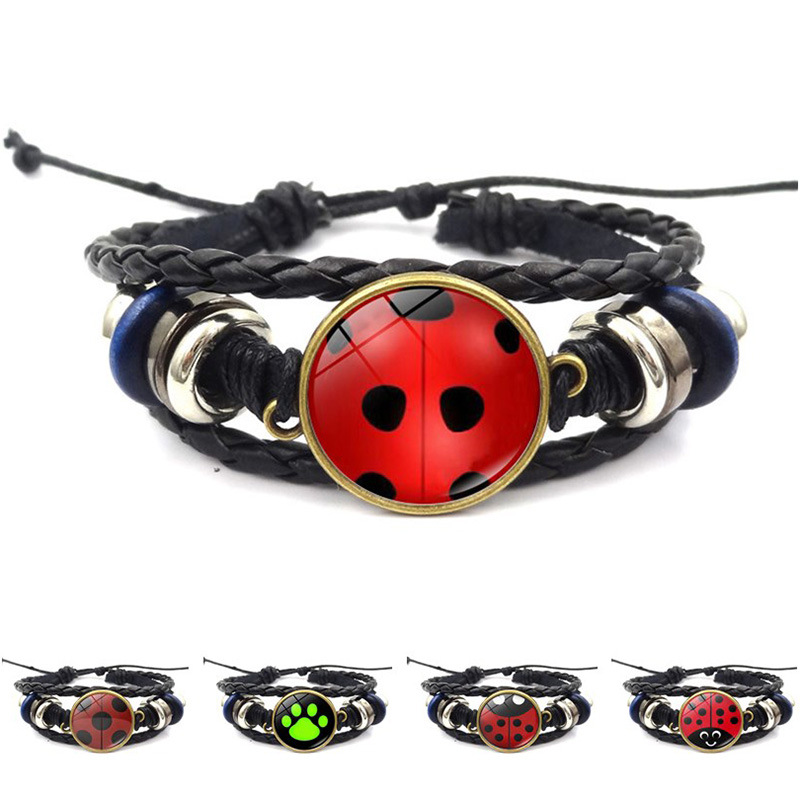 【New Arrivals】Cartoon Anime Round Polka Dot Time Gem Bracelet Women's Retro Punk Multi-Layer Leather Bracelet