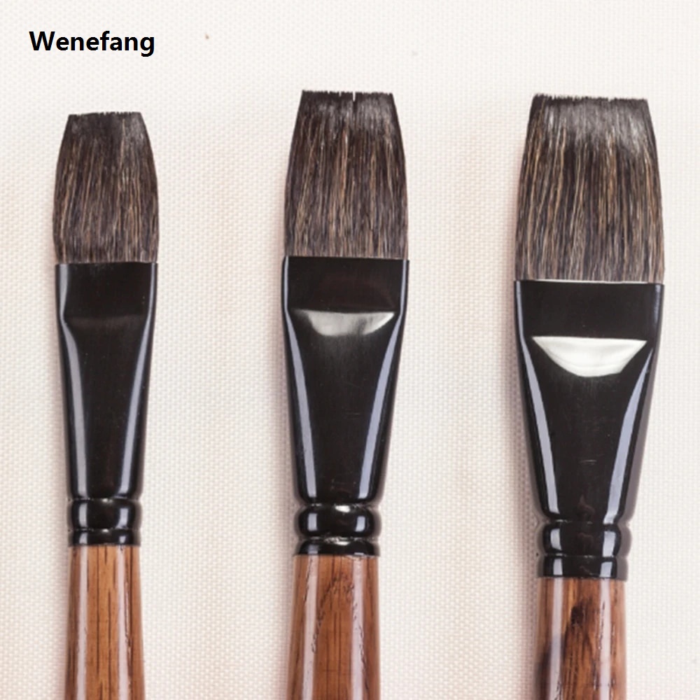 Wenefang Artsecret Paint-Brush 777SQ Flat Squirrel Hair Black Brass 2025 New Ferrule Oak Wooden Handle Watercolor Artistic For Drawing