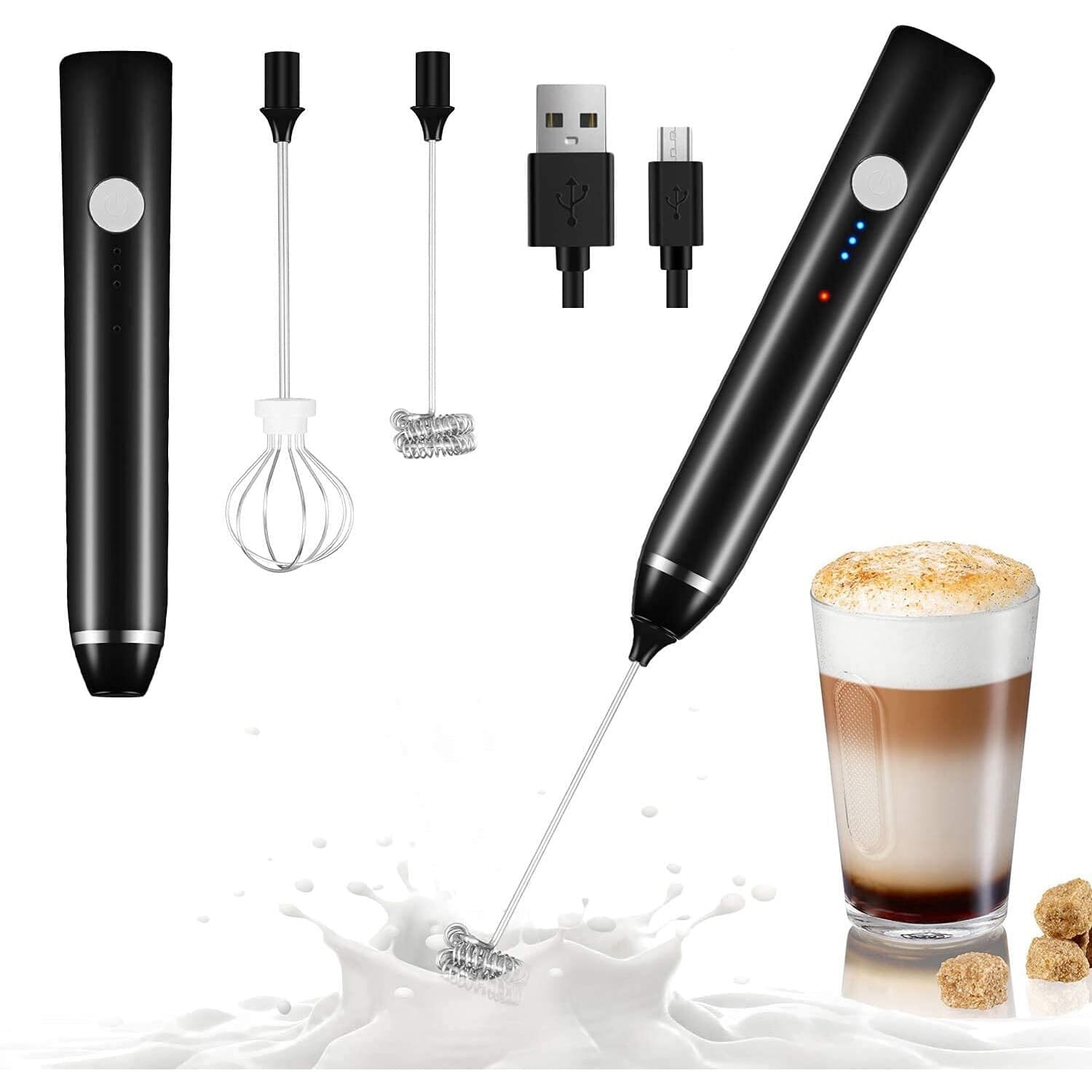 USB Rechargeable Handheld Milk Frother and Coffee Blender | Electric Beater | 2 Detachable Whisks