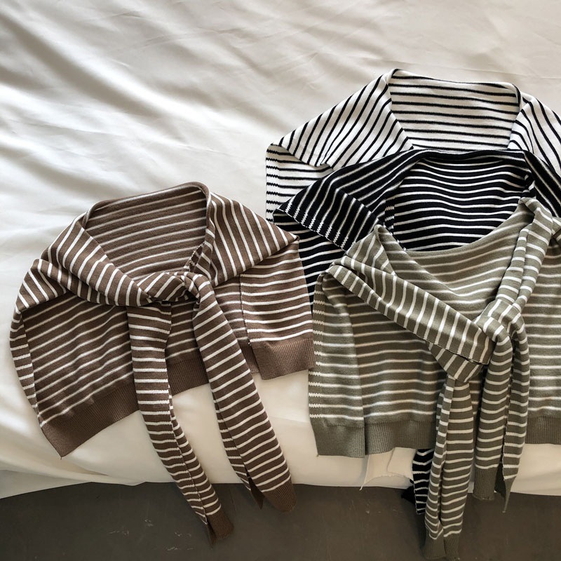 Striped knitted small shawl women's spring and summer outer office air-conditioned room cervical spine scarf shoulder with a shoulder and shoulder versatility