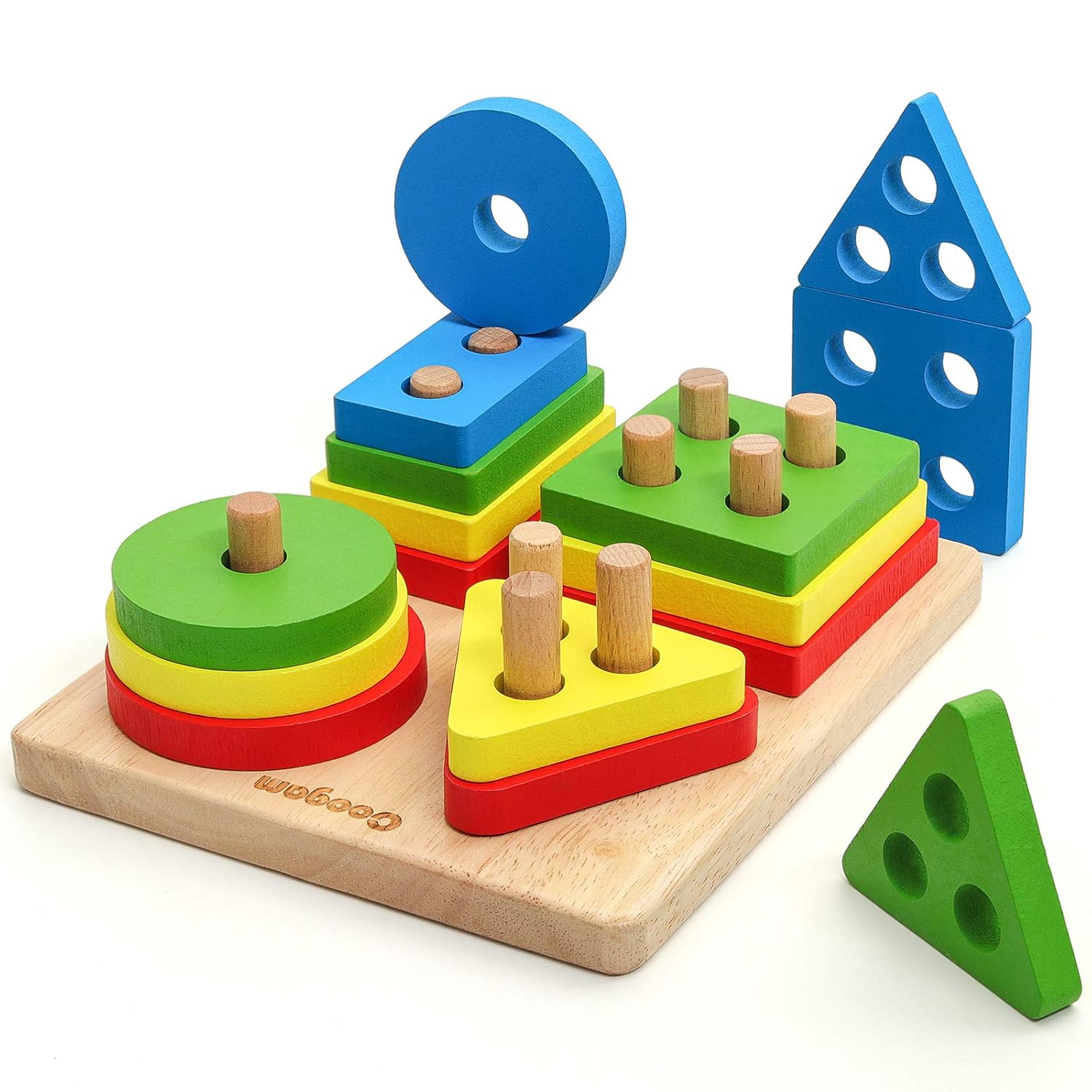 Montessori Wooden Sorting & Stacking Toy Set Including Shape, Color & Counting Learning & Educational Blocks Puzzle for Baby & Toddlers