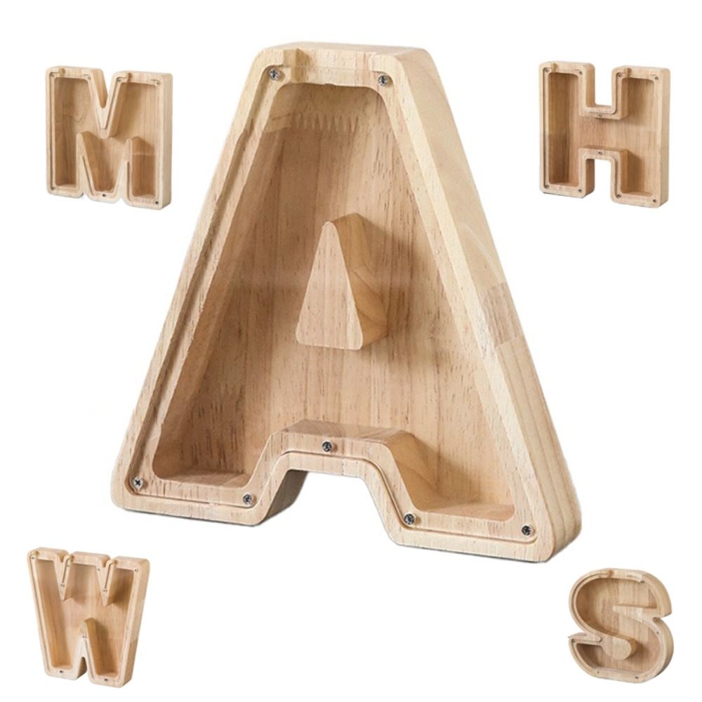 High Quality Clear Transparent Wooden Letter Piggy Bank Creative Durable Clear Acrylic Piggy Bank 26 Letter Storage Box Gift