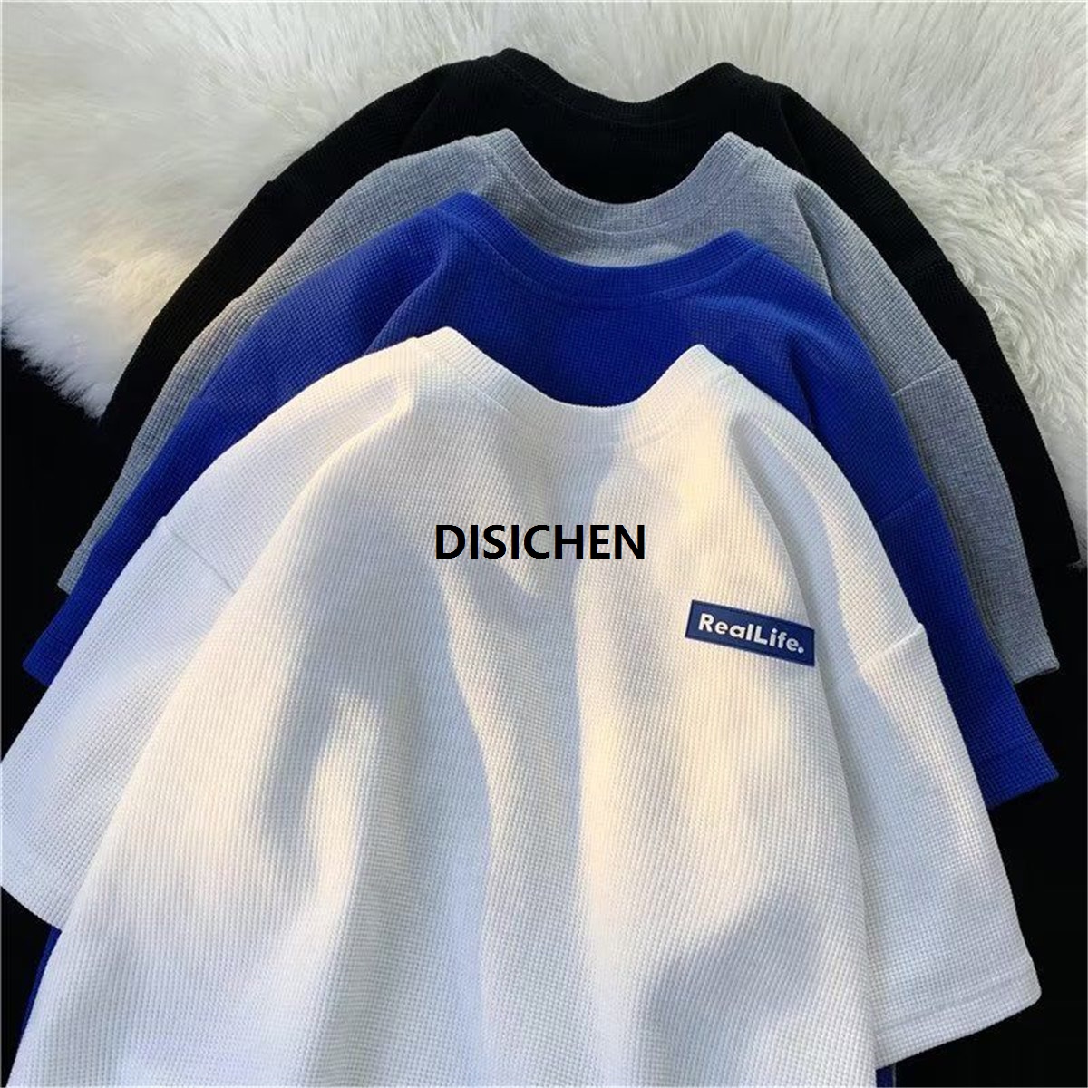 DISICHEN Fashion Waffle T-shirts For Men Basic Tee Casual T shirt Oversized Tops 2023 Quality Unisex Short Tshirts Tees Men Clothing Luxury