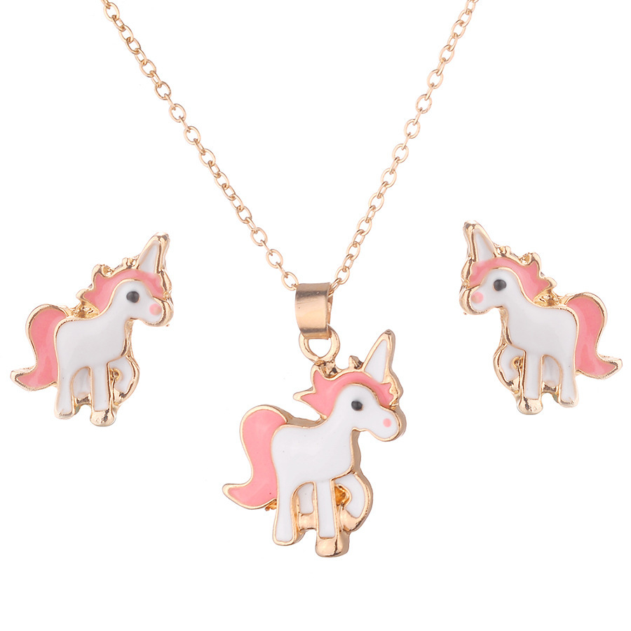 【Top-notch quality】Direct selling new unicorn animal necklace earrings Japanese and Korean necklace suit