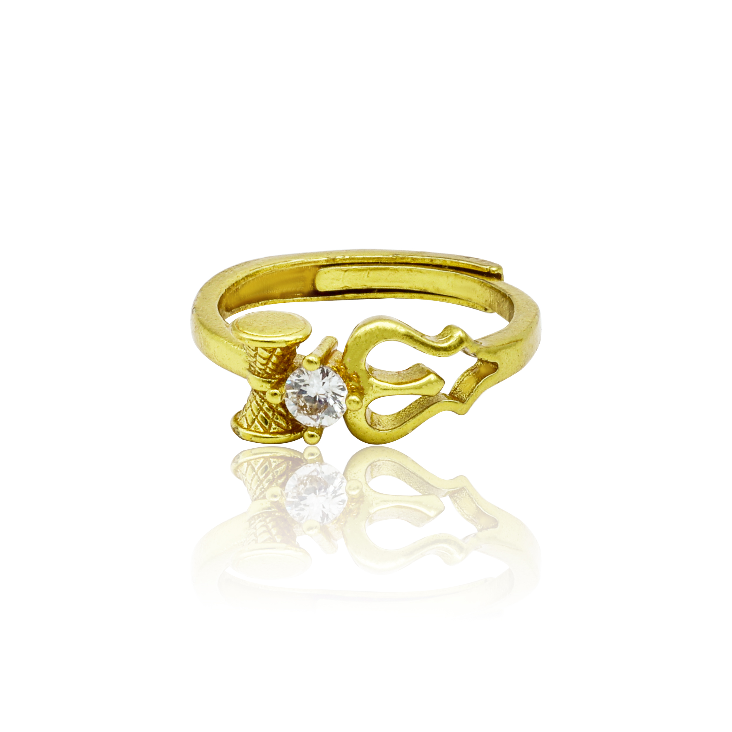 Gold Plated Panchadhatu Free Size Damaru Authi With White Stone For Men And Women