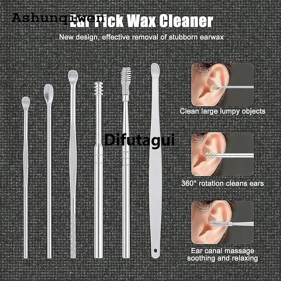 Difutagui 6Pcs Ear Pick Earwax Removal Ear Clean Tool Affordable Spring Soft Brush Ear Spoon Ear Cleaner
