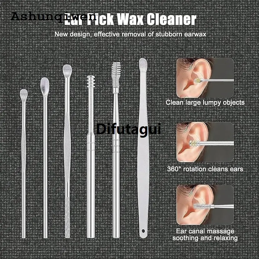 Difutagui 6Pcs Ear Pick Earwax Removal Ear Clean Tool Affordable Spring Soft Brush Ear Spoon Ear Cleaner
