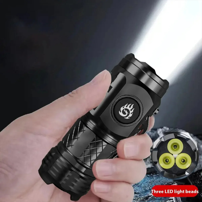 2025 High-Brightness 3-LED Mini Flashlight - Portable Type-C Charging Light for Hiking, Fishing Emergency Use