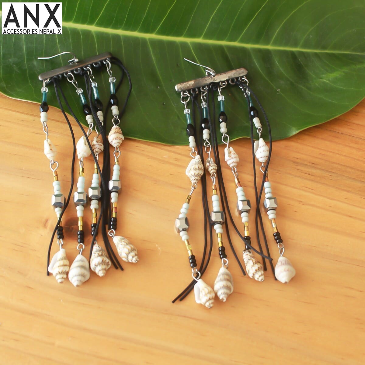 ANX Black Multi Layers Sea Shells Drop Earrings For Women