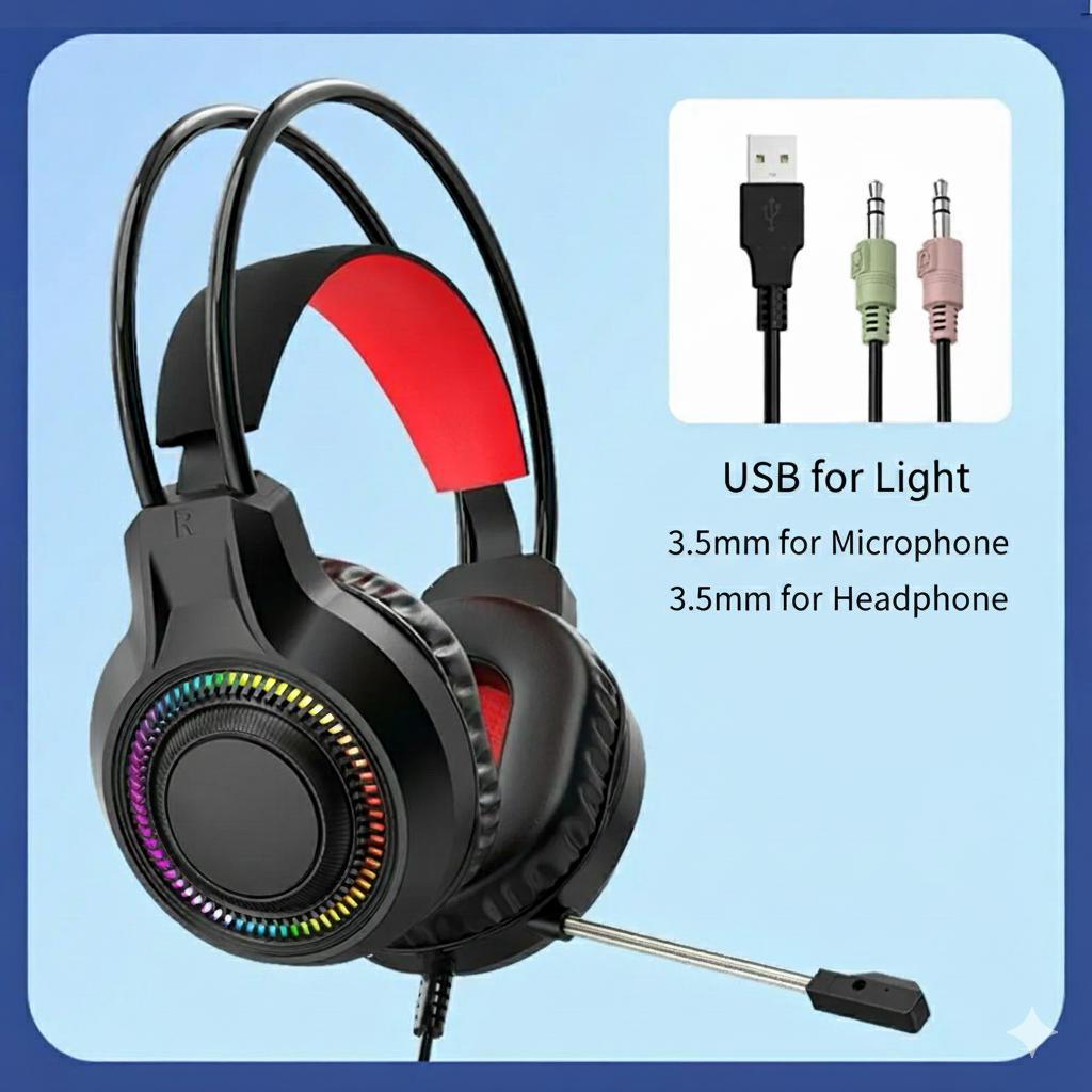 MISDE V6S RGB Lighting Gaming Stereo Headphone Headset Built-In Microphone And Volume Control Gamer Headset Support Wired 3.5mm Port.