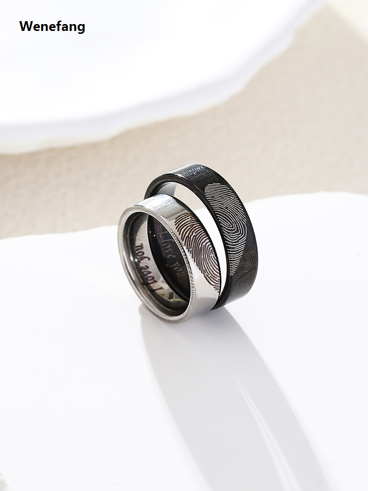 Wenefang KUNIU 2pcs Fashion Heart Fingerprint New style Ring Couple Wedding Gift Ring Set