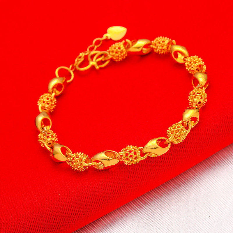 Wholesale Vietnamese Sand Gold Openwork Exquisite Bracelet Copper Plated 24K Yellow Gold Women's Hand Jewelry Cross Border Accessories