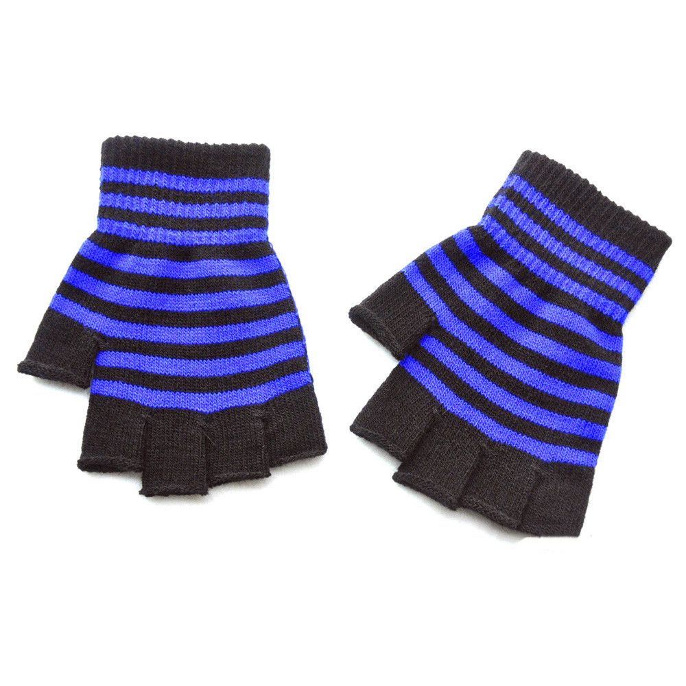 Student Comfortable Fingerless Warm Winter Thicken Striped Knitted Gloves Knit Mittens