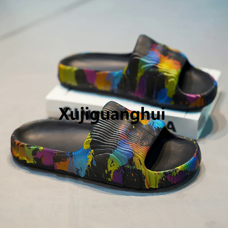 Xujiguanghui Summer Slippers Mens EVA Leisure Couples Non-slip Beach Indoor Bathroom Flats Ourdoor Slides Graffiti Thick Sole Creative Casual