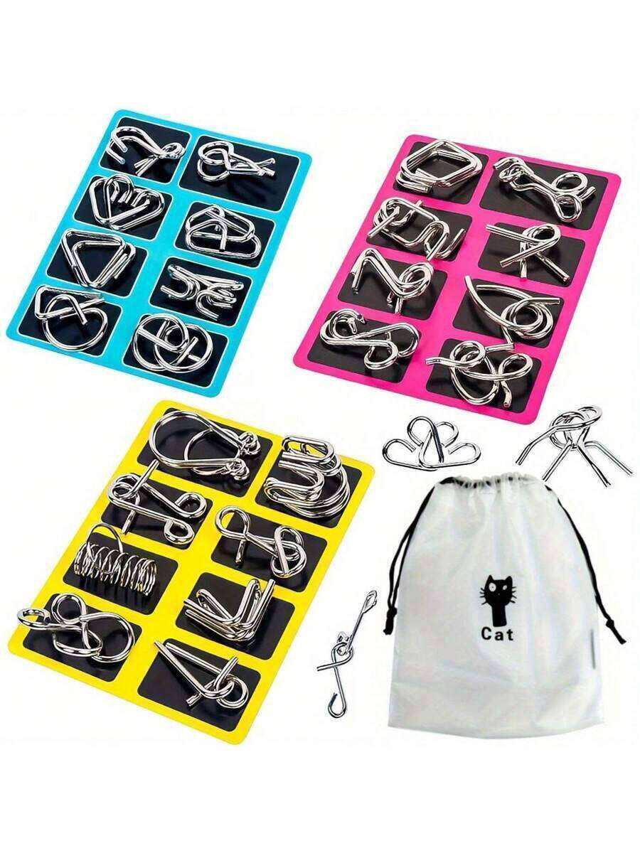 Metal Brain Teaser 8 Pieces Set, Children, Teenagers And Adults, IQ Test Thinking Puzzle Game, Chinese Line Unlock Logic Toy, Suitable For Christmas Gifts, Party Favors, Classroom Prizes, Easter Gift Basket Egg Filler