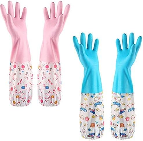 2 Pair Waterproof Dish Washing And Cleaning Gloves - Fur Inside