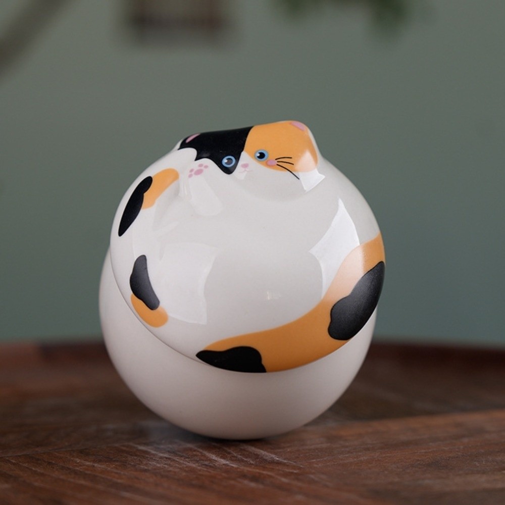 Calico Cat 150ml Pet Cremation Ashes Storage Box Memorial Mini Ceramic Pet Urn Creative Sealed Jar Dog Cat Cinerary Casket Desktop Decoration