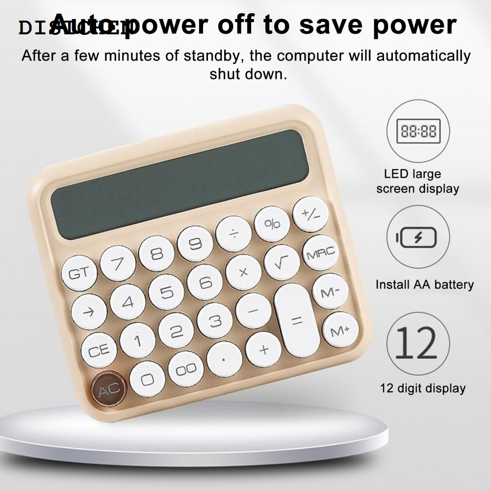 DISICHEN Sales promotion Desktop Calculator Battery Operated 12 Digits Detachable Round Buttons Large LCD Display Portable Student Finance Calculator