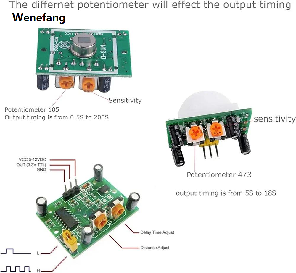 Wenefang 5/10pcs HC-SR501 PIR Infrared Sensor Adjust IR Pyroelectric Infrared New PIR Motion Sensor Detector Module for Arduino Raspberry Pi