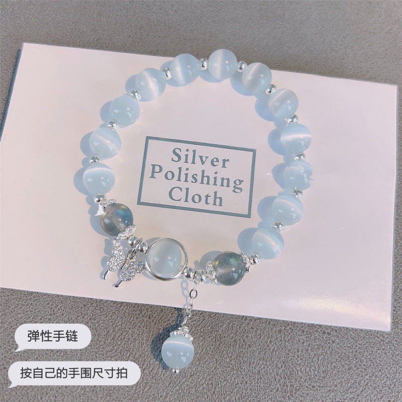 【New arrivals】Imitation Cat's Eye Stone Blue Butterfly Bracelet Ping An Joy Pendant Bracelet Simple Women's Bracelet
